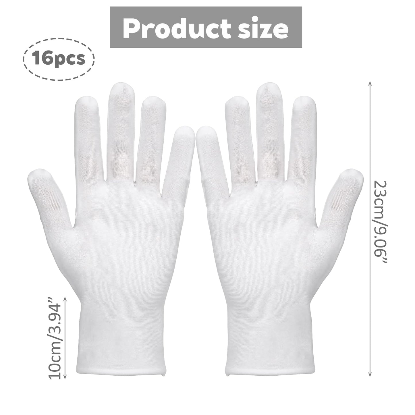 32 Pcs White Cotton Gloves, Moisturizing Sleep Gloves for Dry Hands Eczema, Reusable Gloves for Jewelry Art Inspection & Cosplay