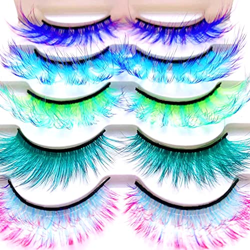 Sunniess Ombre Colored False Eyelashes - Fluffy D-Curl Silk Lashes (5 Pairs)