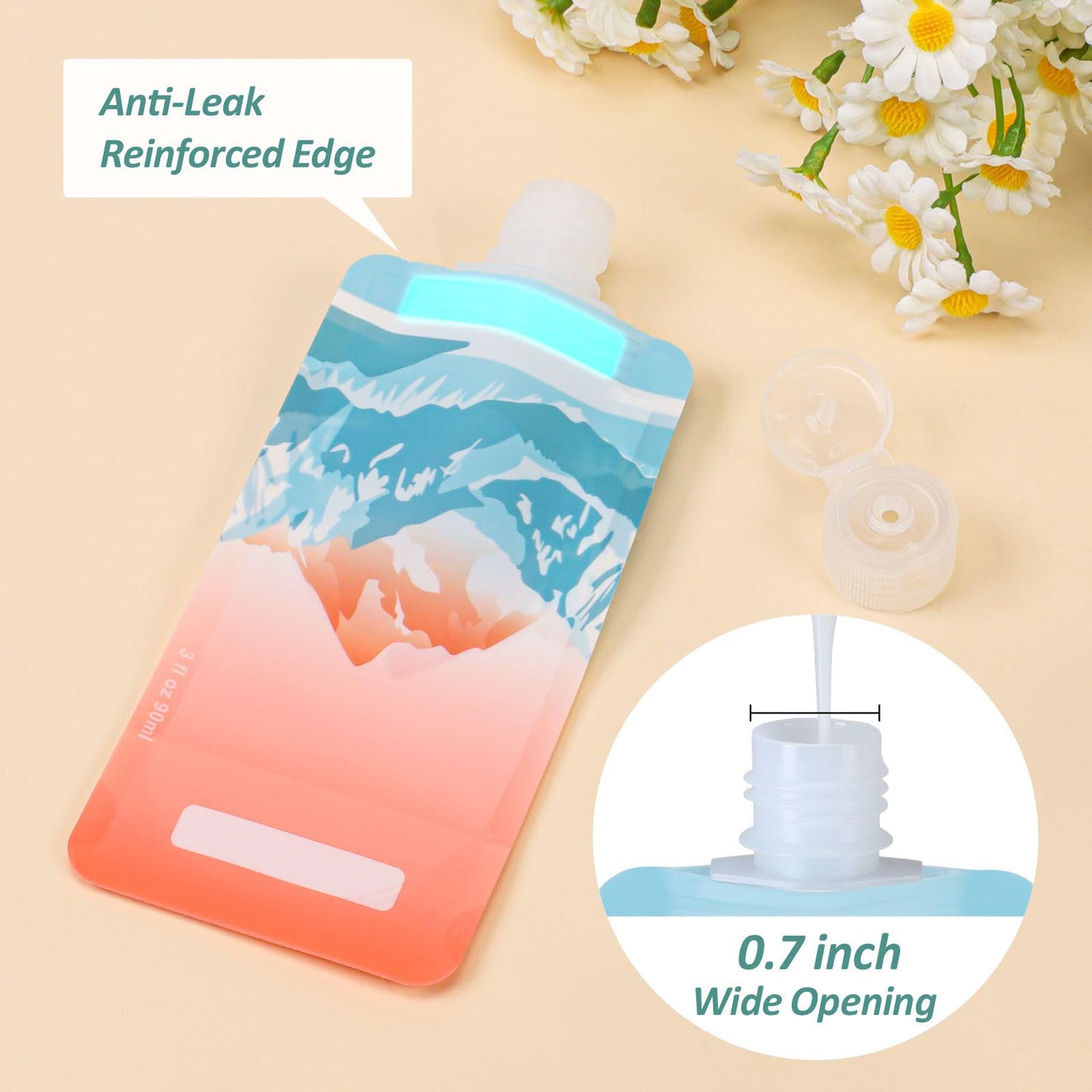 PACKISM 11 Pack Travel Pouches for Toiletries, 90ml 3 oz TSA Approved Liquid Containers, Leak Flat Squeeze Bags for Cruise & Camping, Space Saving Refillable Carriers, Active Mountain Cruise Ship