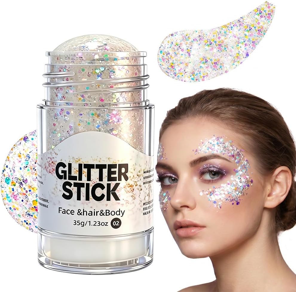 Body Hair Glitter Stick - Red, White & Blue Waterproof Face & Body Makeup for 4th of July | Festival Party Accessory