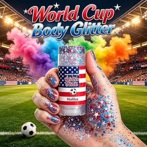 Patriotic 4th of July Glitter Stick, Sparkle Red White and Blue Face Hair Body Glitter Independence Day 250 Anniversary Party, USA Flag 4th of July Outfits and Accessories for Women Kids, Memorial Day