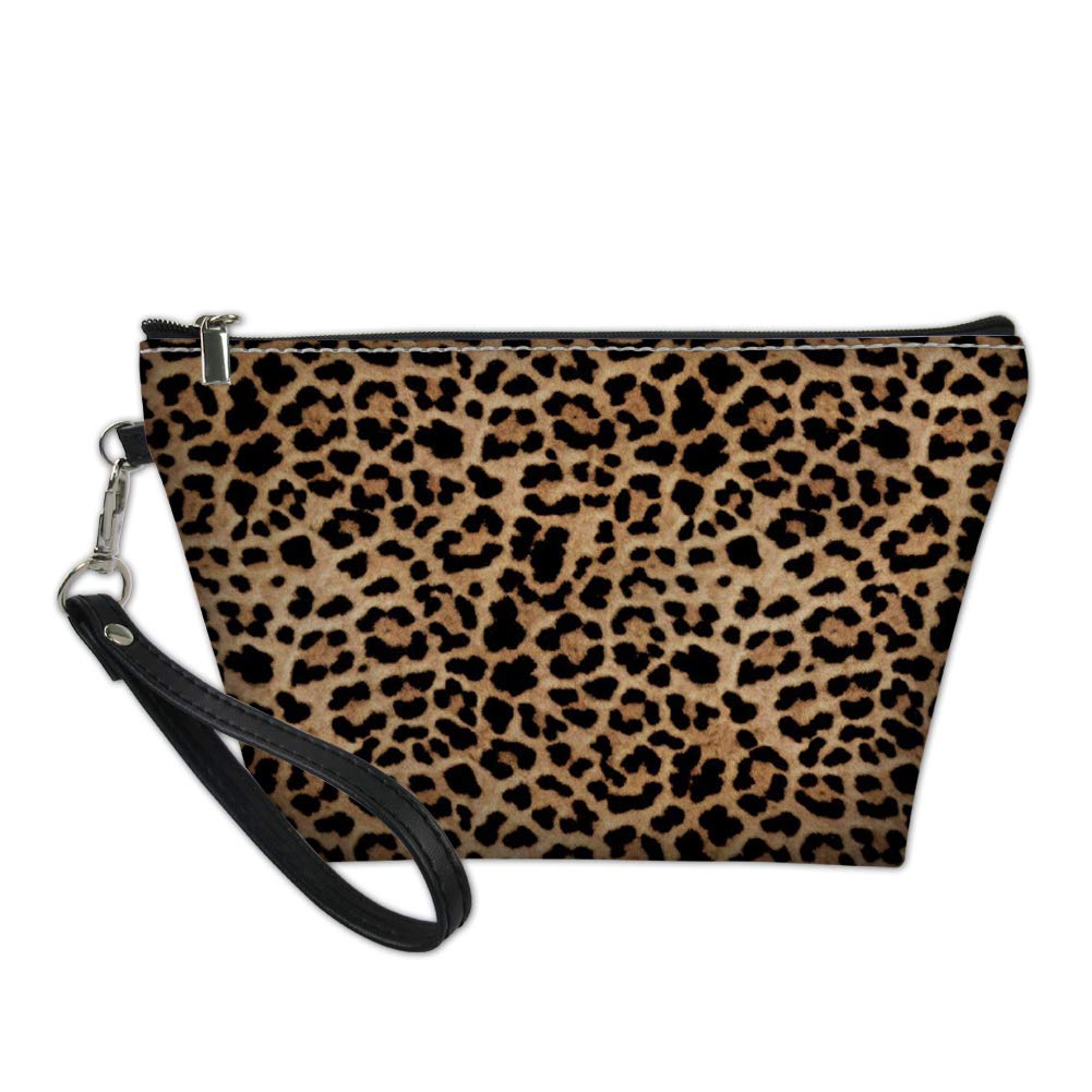 Amzbeauty Leopard Makeup Bag Gift Women Girls Leather Purse Toiletry Pouch Travel Cosmetic Bags