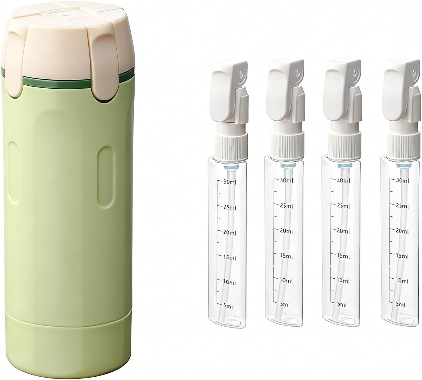 Travel Dispenser Bottle Set - 4 in 1 Refillable Leak-Proof Toiletry Bottles | Light Green, 30ml Each