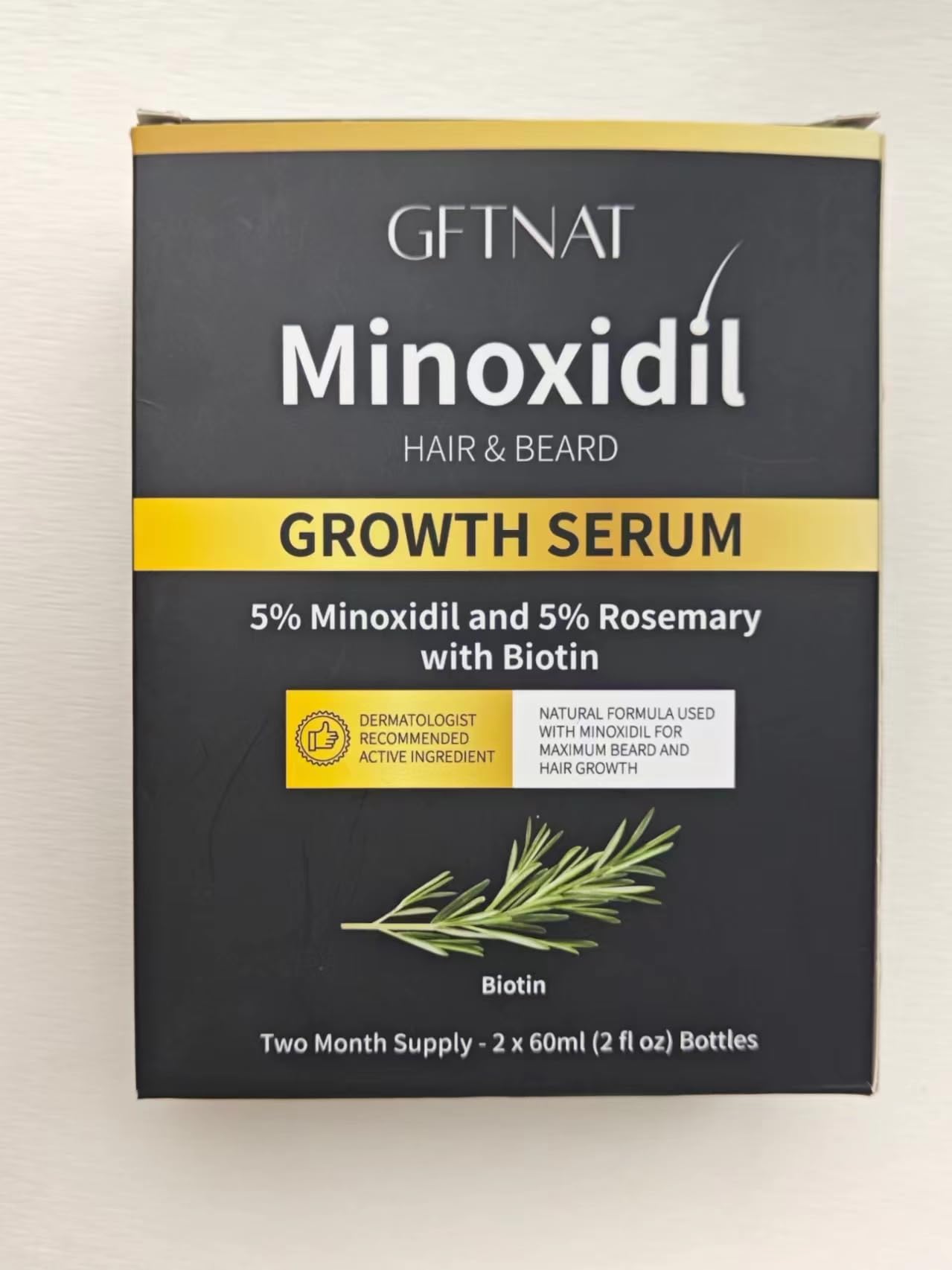 5% Minoxidil with Rosemary for Men and Women Hair Growth,Beard Growth Kit,Scalp Serum for Thicker Fuller Hair - 1.9 FI Oz (Pack of 2)
