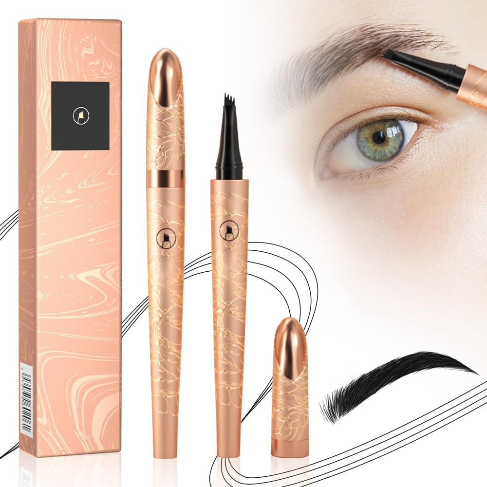 Microblading Eyebrow Pencil, 2026 New 3D Waterproof Microblading Eyebrow Pencil with 4 Fine Tips, Long-Lasting Natural Gap-Filling Eyebrow Makeup for Women (Black)