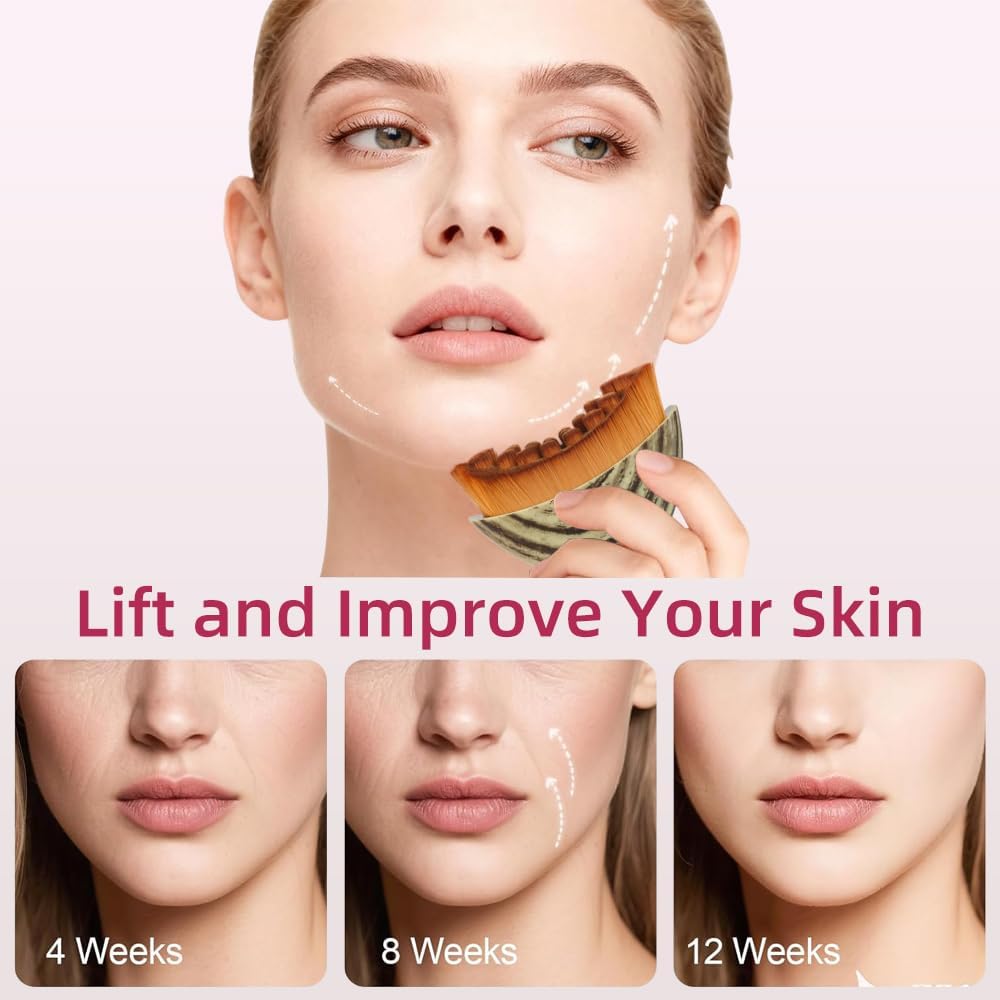 Lymphatic Contour Face Brush - Gua Sha Tool for Facial Contouring & Puffiness Reduction | Ideal for Jawline Sculpting