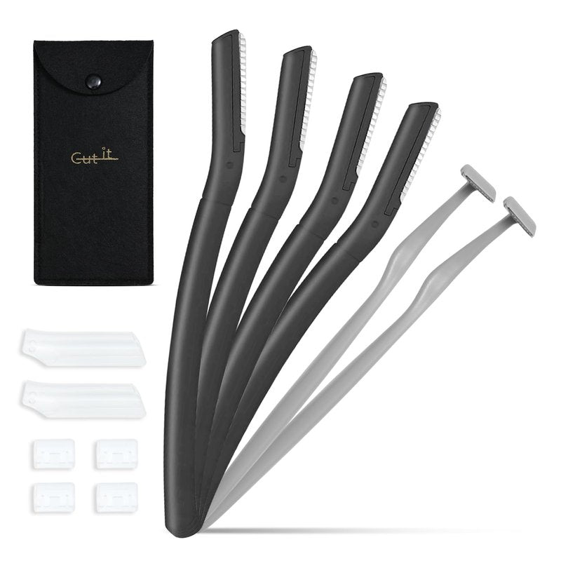 Eyebrow Razors w/Dermaplane Razors Set - Japanese Blades Razors - Small Face Razors for Peach Fuzz and Fine Hair, Multipurpose Exfoliating Dermaplaning Tools for Women and Men, Black