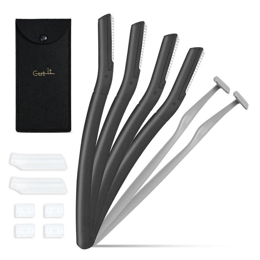 Eyebrow Razors w/Dermaplane Razors Set - Japanese Blades Razors - Small Face Razors for Peach Fuzz and Fine Hair, Multipurpose Exfoliating Dermaplaning Tools for Women and Men, Black