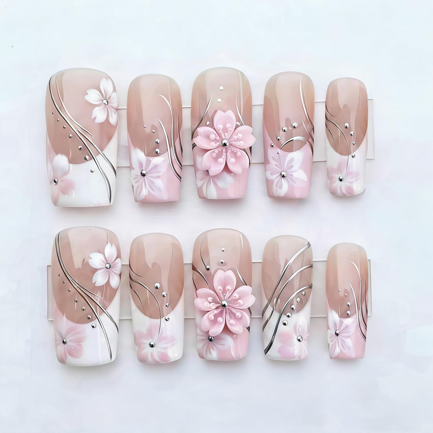 30Pcs Black Press-On Nails - Short Almond Shape with 3D Flower Designs | Summer Butterfly Acrylic Full Cover