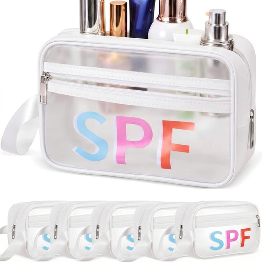 SilTriangle 6 Pcs Clear Toiletry Bag Bulk 5.7 x 9.25 Sunscreen Bag Beach Vacation Essentials for Women Waterproof Spf Makeup Pouch Travel Cosmetic Pouch Gift for Women Girls Summer Beach Pool