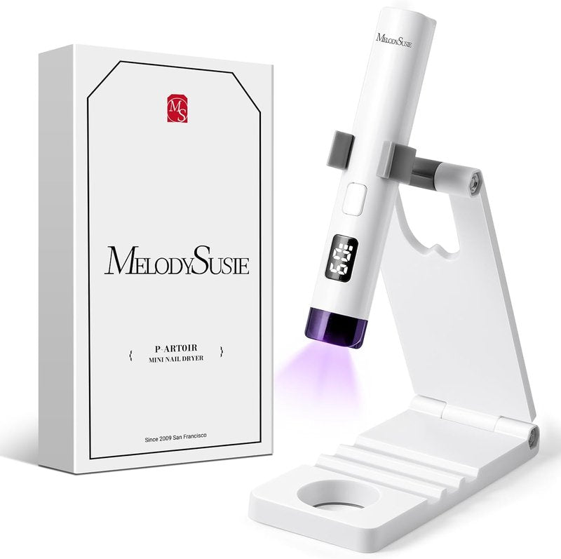 Handheld UV Light for Gel Nails - Mini Portable Cordless Nail Lamp with LCD Display & Eye-Protective Cover | White