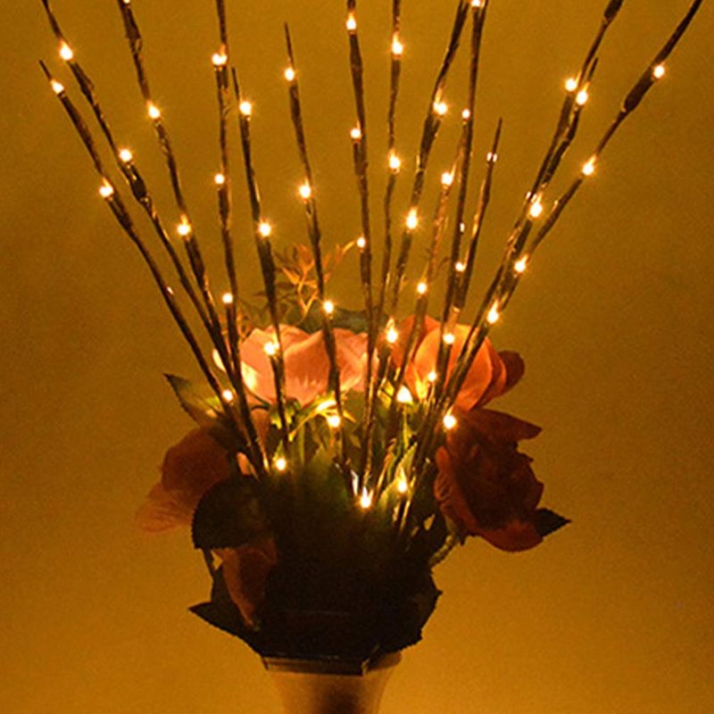 Uonlytech 60 LEDs Solar Powered Artificial Branch Lights Twig Lights Lighted Willow Branch for Christmas Thanksgiving Home Party Decoration (Warm Light)