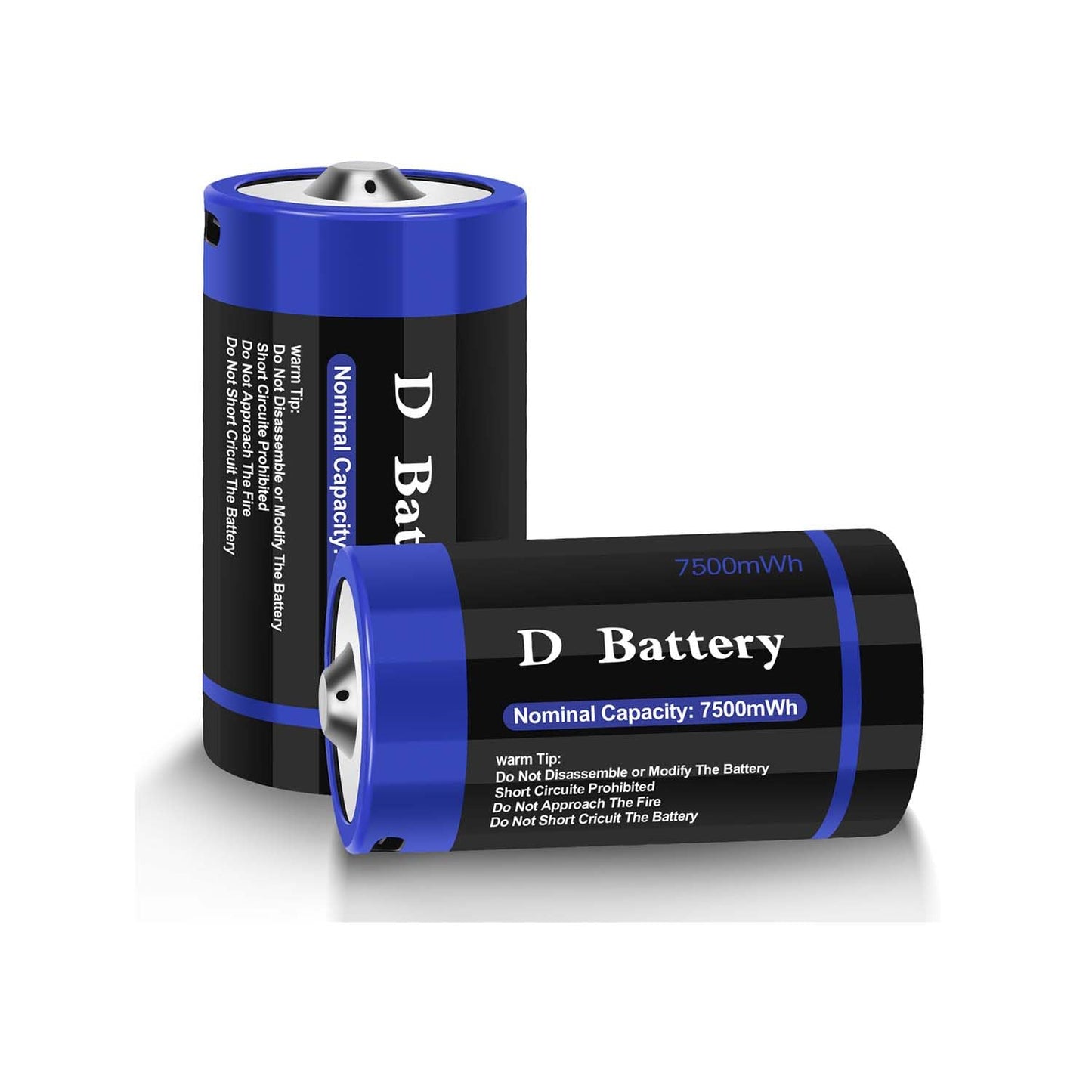 wowpower Rechargeable Lithium D Cell Batteries 7500mWh with USB-C Charging Cable, 1.5v LR20 D Size Battery for Flashlight/Floodlight &Toys(2 Pack)