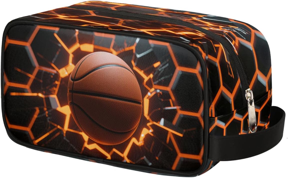 Kids Abstract Basketball Toiletry Bag - Waterproof Makeup Organizer for Travel | Ideal for Boys & Girls