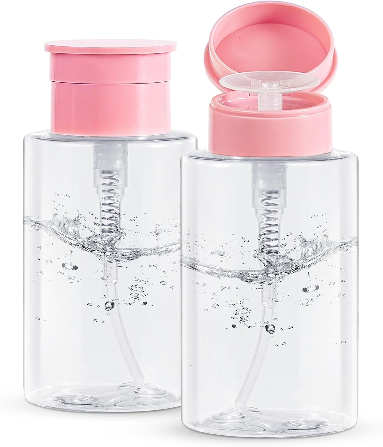 Nail Polish Remover Pump Dispenser - 2 Pack Acetone Safe ABS Bottles | 200ml (6.8oz) Lockable Flip Cap