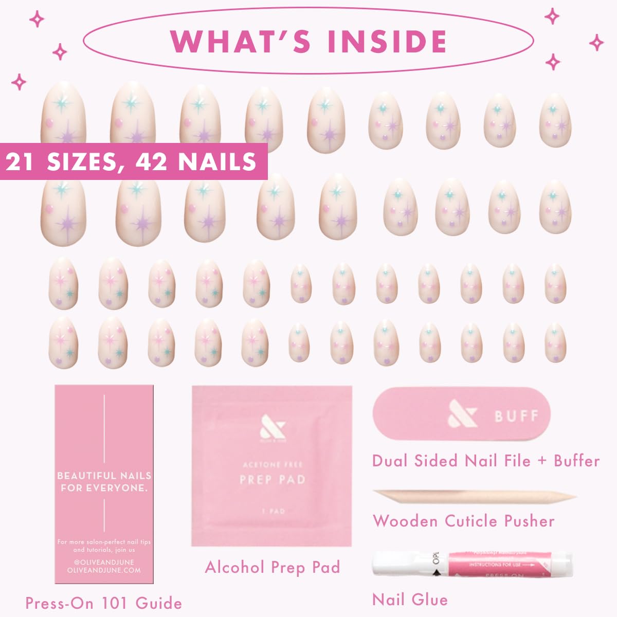Maximalist Press-On Nails | 42 Non-Toxic Fake Nails in 21 Sizes | Short Almond Sparkle Party Design