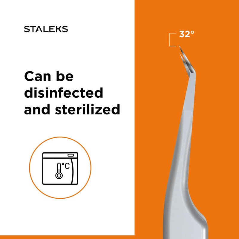 STALEKS PRO Expert 41 Type 8 Professional Eyelash Tweezers (Mini L-Shaped) – Stainless Steel for Classic & 2D-4D Volume Lash Extensions & Beginners