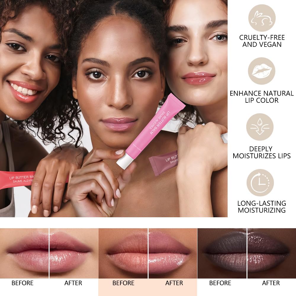 4 PCS Butter Lip Balm – Ultra-Hydrating Lip Care with Shea Butter & Olive Oil, Soothes Dry Lips with Natural Tint & Gloss Effect, Lip Plumper Moisture & Light Lip Stain Finish Set 02