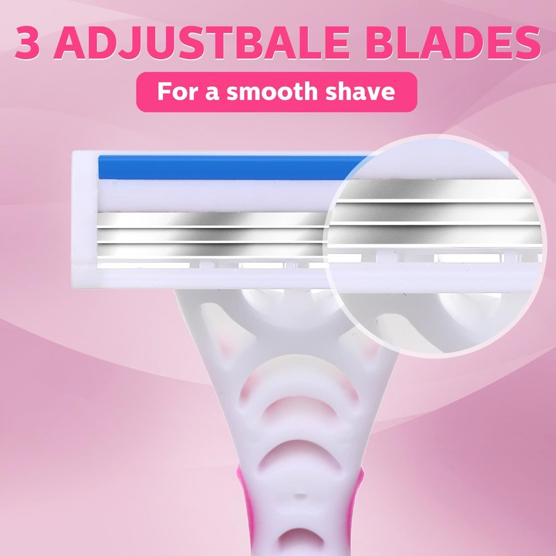 Leriton 72 Count Women's Disposable Razors Blades Bulk 3 Blade Razors for Women Disposable Head Razor Sensitive Skin Razor Comfortable Shave for Bathing Hotel Travel
