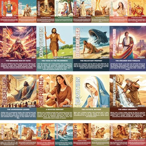 Inspirational Bible Heroes Posters Set - 24 Colorful Wall Art for Classrooms & Churches