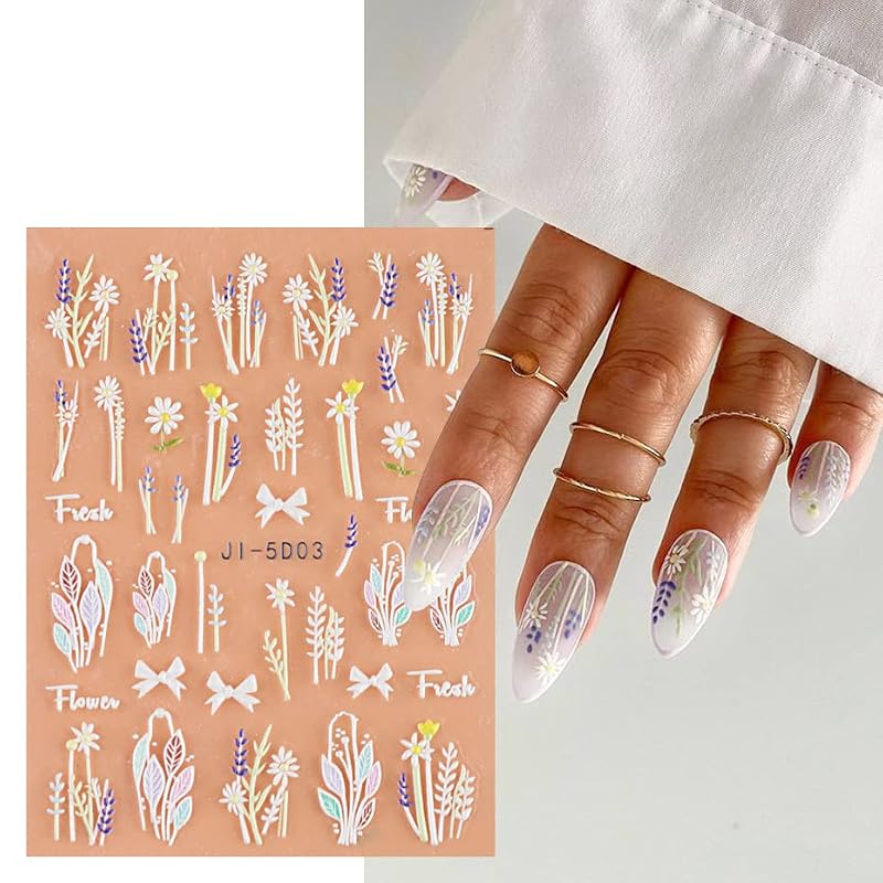 Self-Adhesive 3D Flower Leaves Nail Art Stickers - 4 Sheets