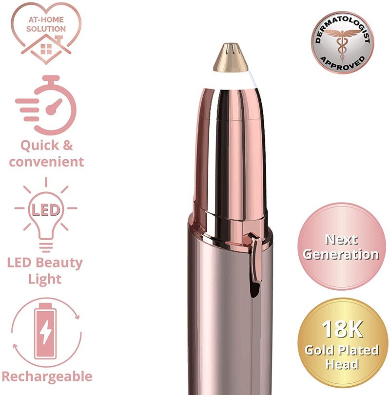 gurelax Eyebrow Trimmer for Women, Rechargeable Eyebrow Hair Remover, Painless Electric Razor with 2 x Replacement Heads,Face & Eye Brow Nose Ear Shaver Hair Removal (Rose Gold)