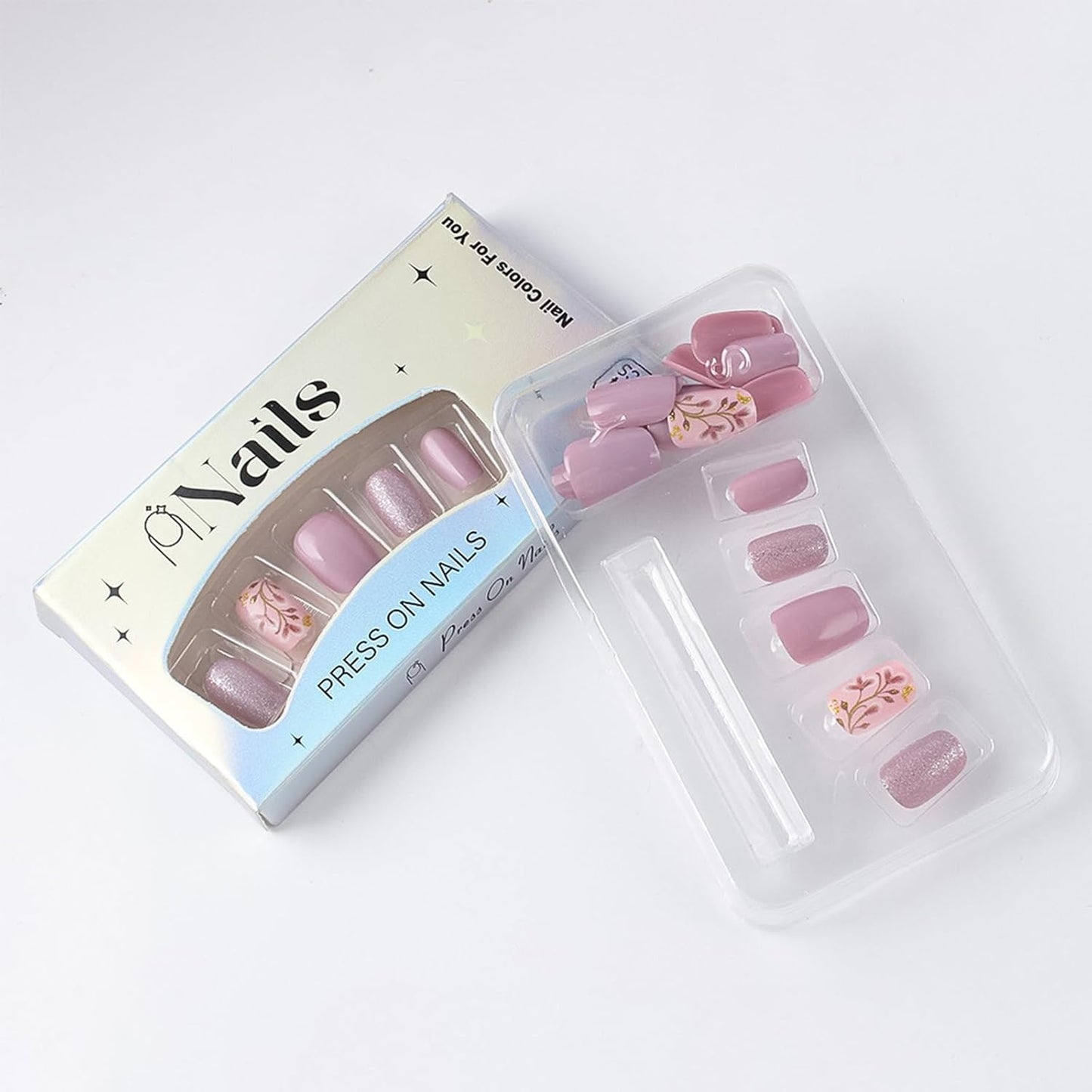 Acrylic Press-On Nails - Cute Purple Flower Bud Design | 24 Pcs Glossy Full Cover Artificial Nails for Women