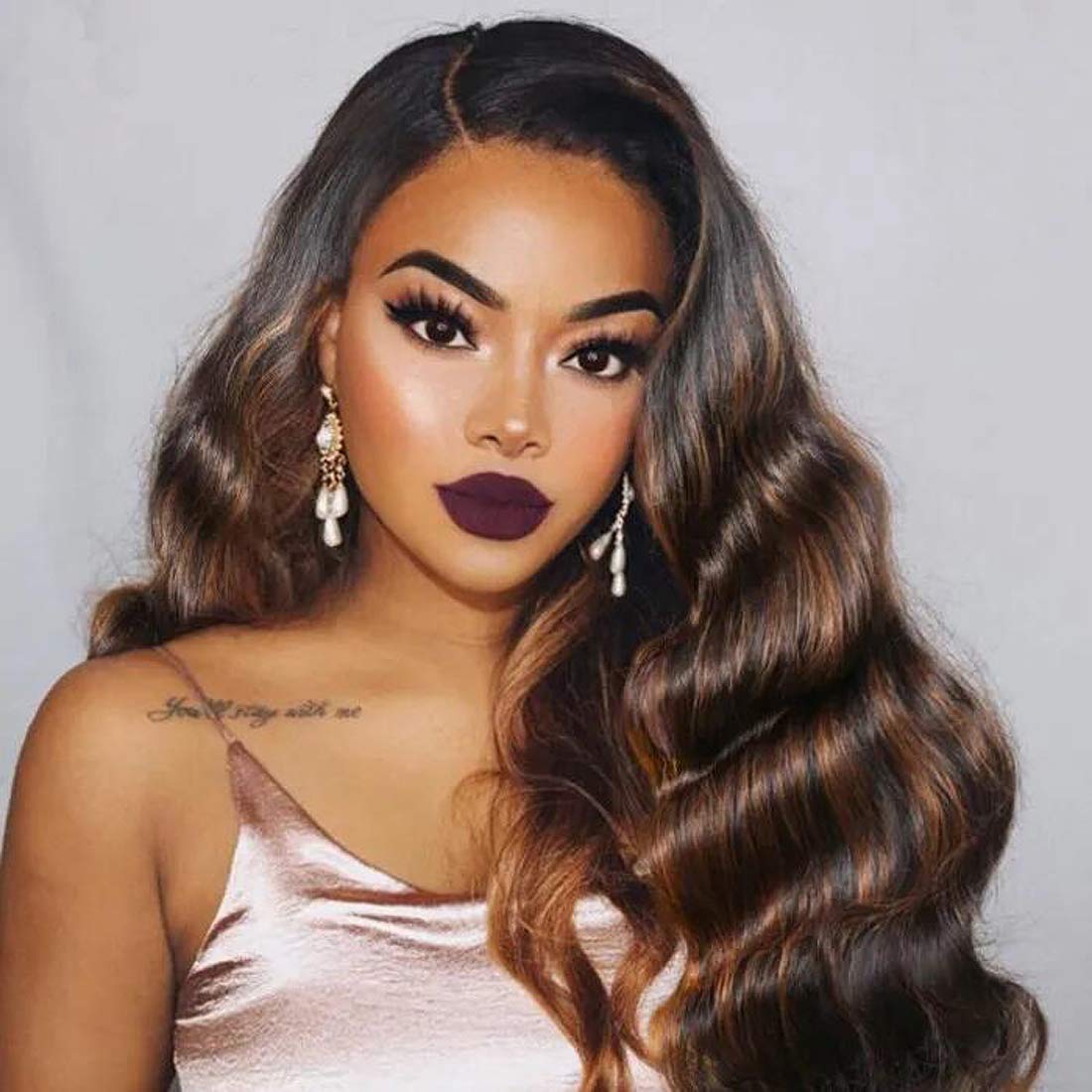 UNice Brown Highlight Body Wave Human Hair Weave 3 Bundles 14 16 18 inch, Brazilian Remy Hair Ombre Blonde Human Hair Wavy Weaves Sew in Piano Color TFB30