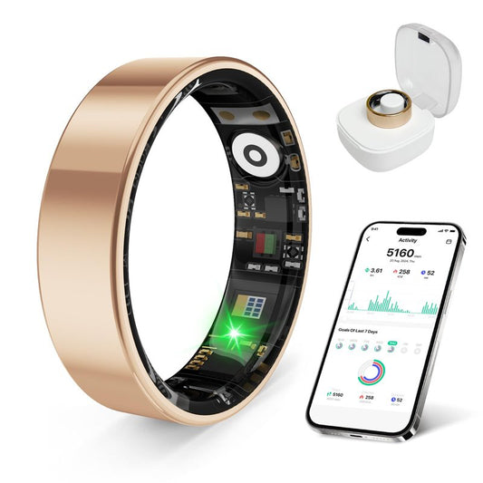 prxxhri Smart Health Ring, Featuring Stress and Sleep Monitoring Functions, Compatible with iOS and Android,Waterproof Fitness Tracker for Women & Men, No Subscription Fee. (Rose Gold, 8)