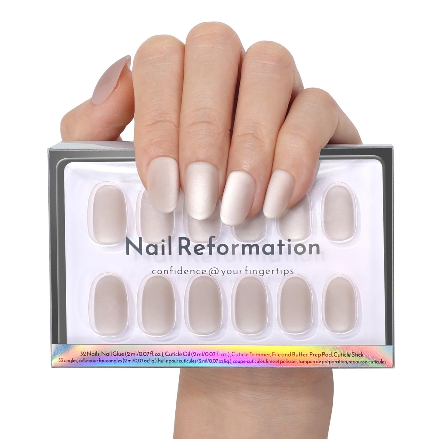 Almond Press On Nails - Rose Gold Glazed Finish | Natural & Reusable, 30 Nail Tips with Glue, 15 Sizes