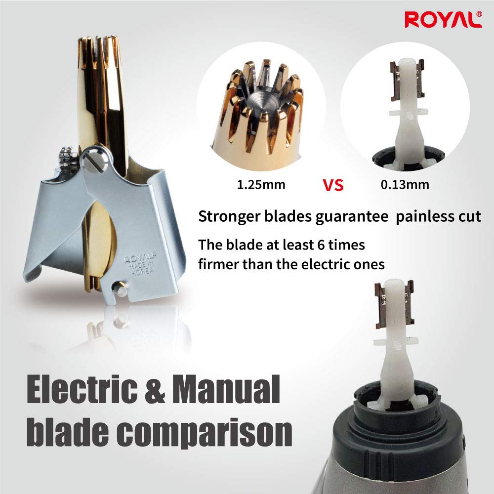 ROYAL [Made in Korea] Gold Nose Hair Trimmer for Men, Golden Birdie, Allergy-Free, Manual, Battery-Free, Waterproof, Painless with Twelve Dual-Edged Blades, Patented Mechanism ET-4PG