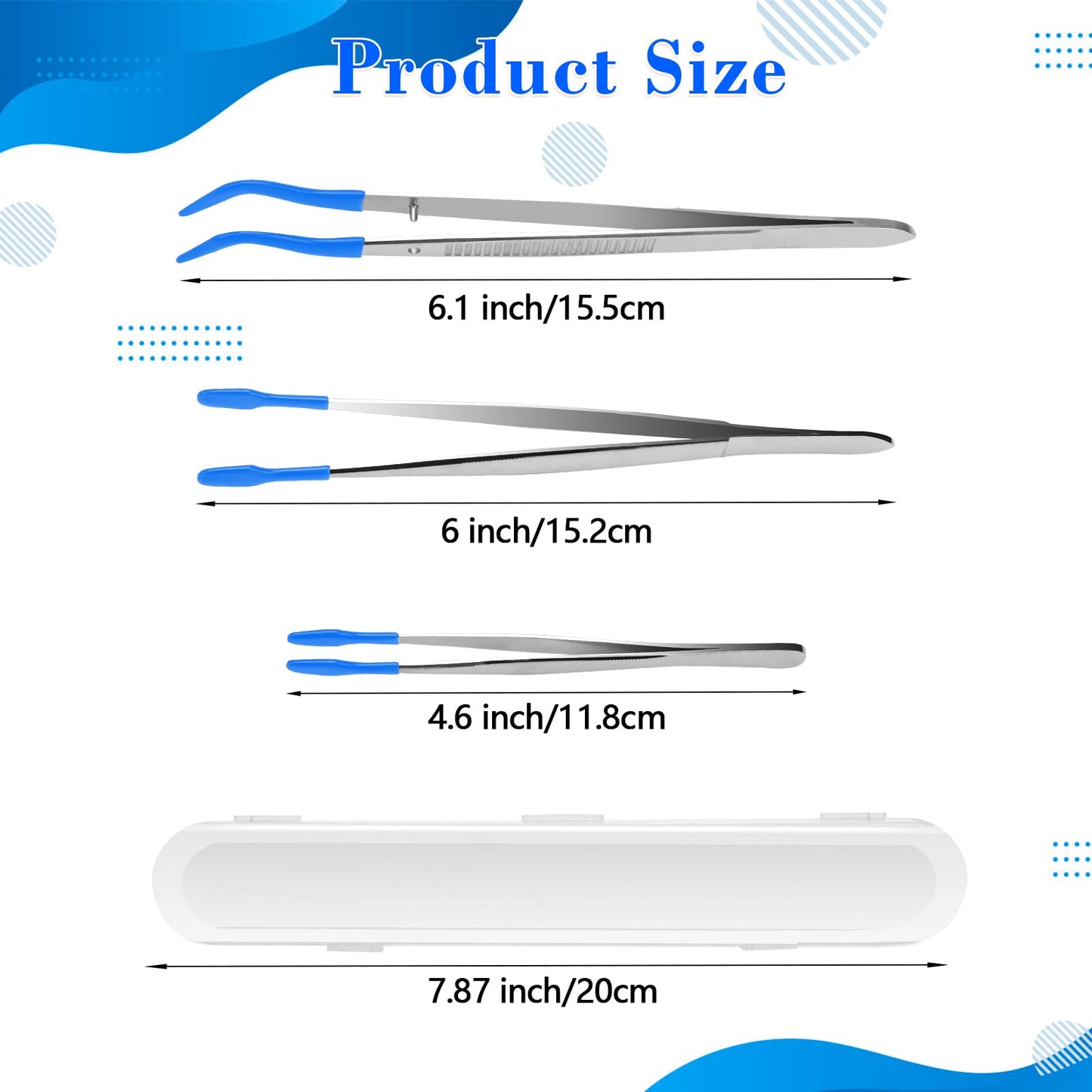 AngleKai 3PCS Tip Tweezers, Silicone Rubber Flat Tipped Tweezers Bent Tip for Jewelry Coin Stamp (Blue)