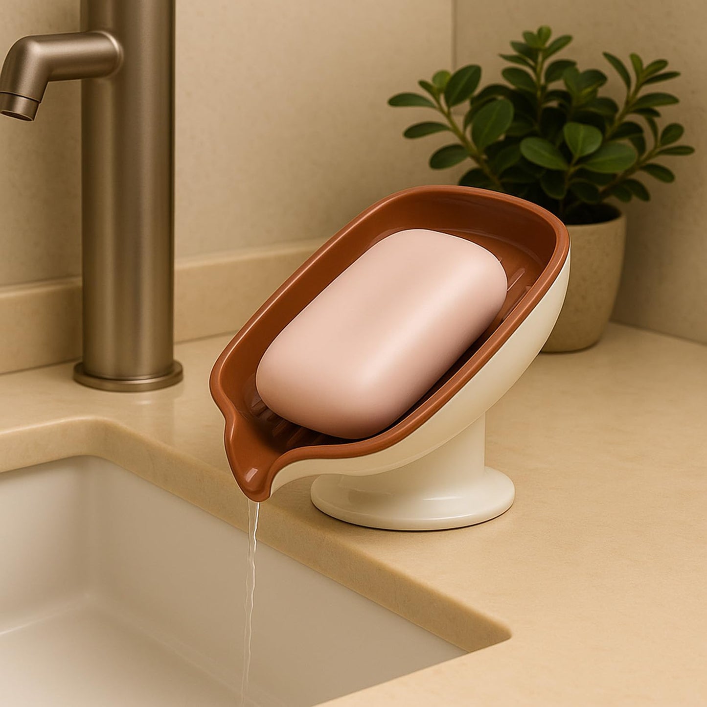 Leaf Shape Soap Saver with 3M Adhesive, Self Draining Dish for Bathroom and Kitchen, Wall Mounted Holder Keeps Bar Clean and Dry, Extends Life of Soap Bars, No Drilling Required KAQI