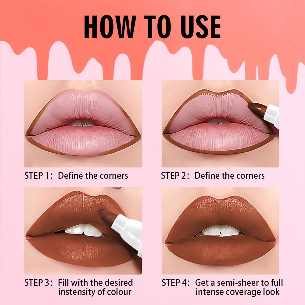 Warm Brown Dual-Tip Liquid Lip Liner Pen - Waterproof Matte Finish for Full Coverage & Precision Lining | Long-Lasting Makeup Tool