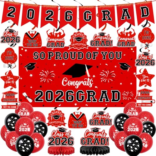 2026 Graduation Party Decorations Kit - Balloons, Banners & Backdrop