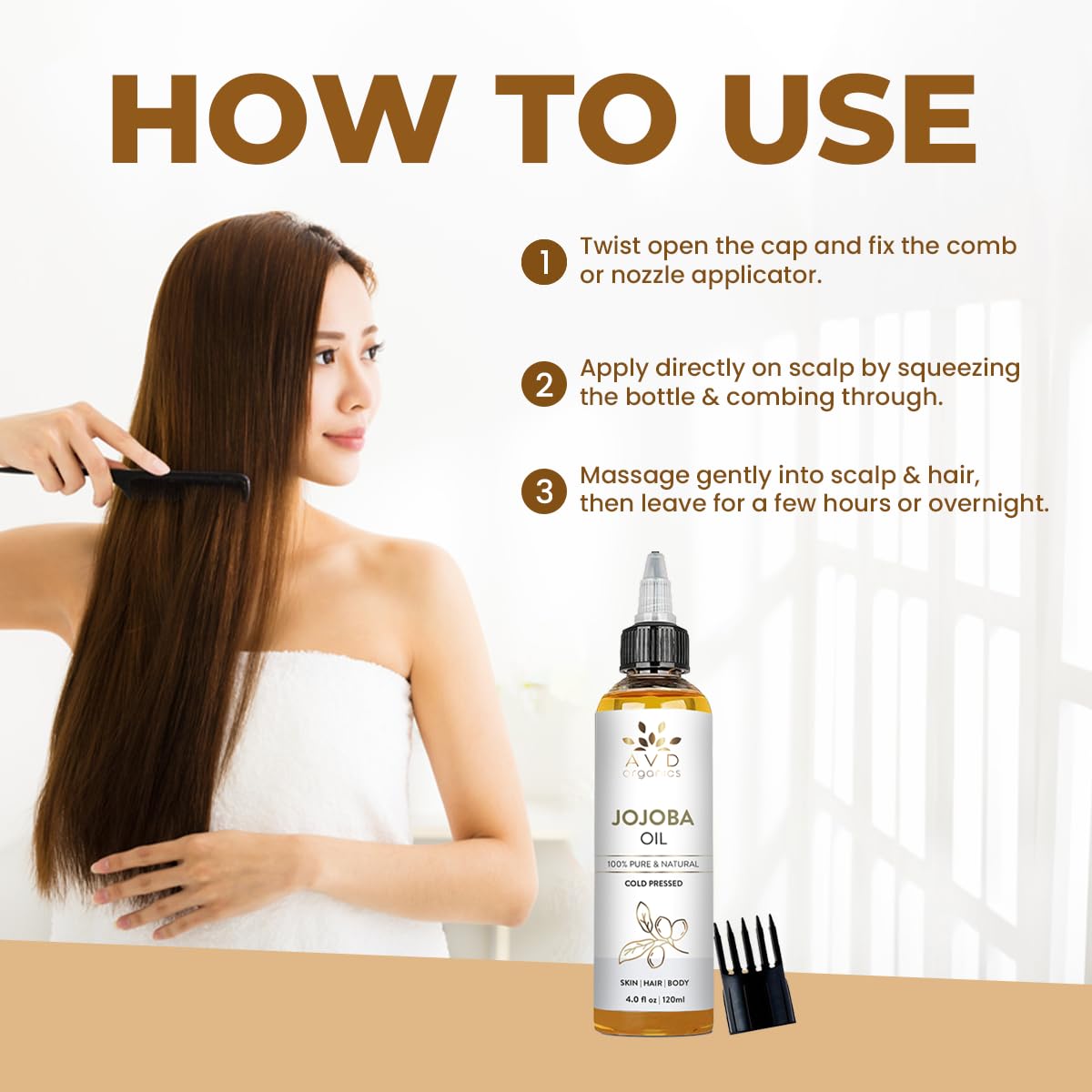 Jojoba Oil for Hair - Natural Cold-Pressed, Unrefined | 120ml (4.05 fl oz) - Ideal for Face, Scalp, Nails & Cuticles