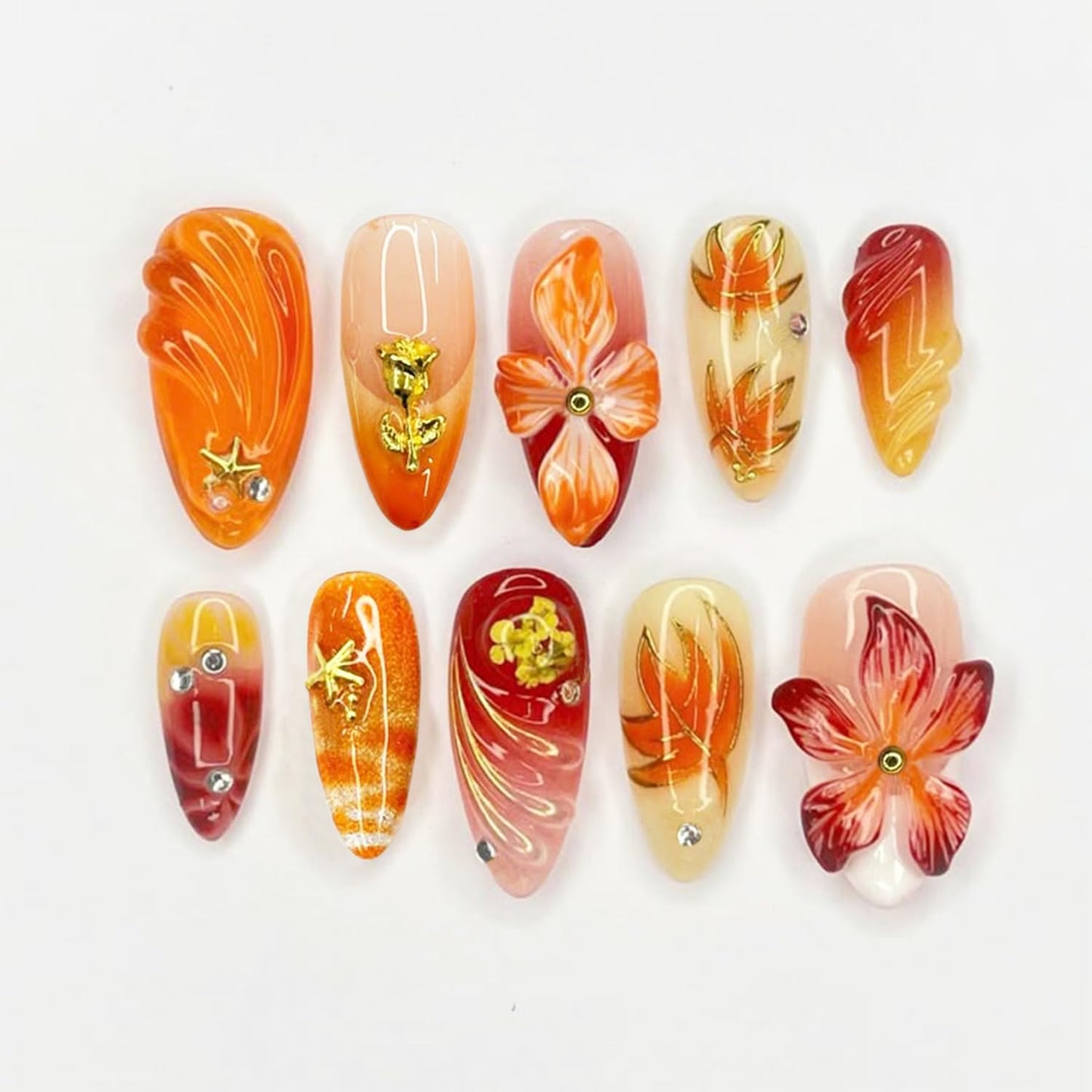 30Pcs Halloween Press-On Nails - 3D Spider & Bat Designs | Medium Almond Acrylic Tips for Women