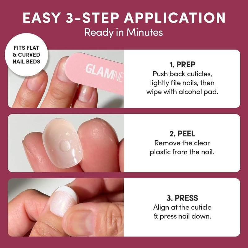 Glamnetic Quick Press Mani - No Glue Press On Nails, Just Peel and Stick, Oval Extra Short Nails, Mess Free, Salon Quality Stick On Nails, Sparkly Moss | in 15 Sizes - 30 Nail Kit
