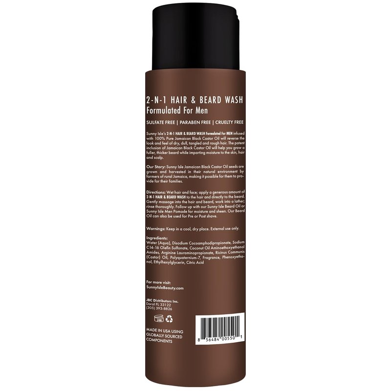 Sunny Isle Jamaican Black Castor Oil 2-in-1 Hair & Beard Wash - Cleanses, Hydrates, Sulfate Free - 12oz