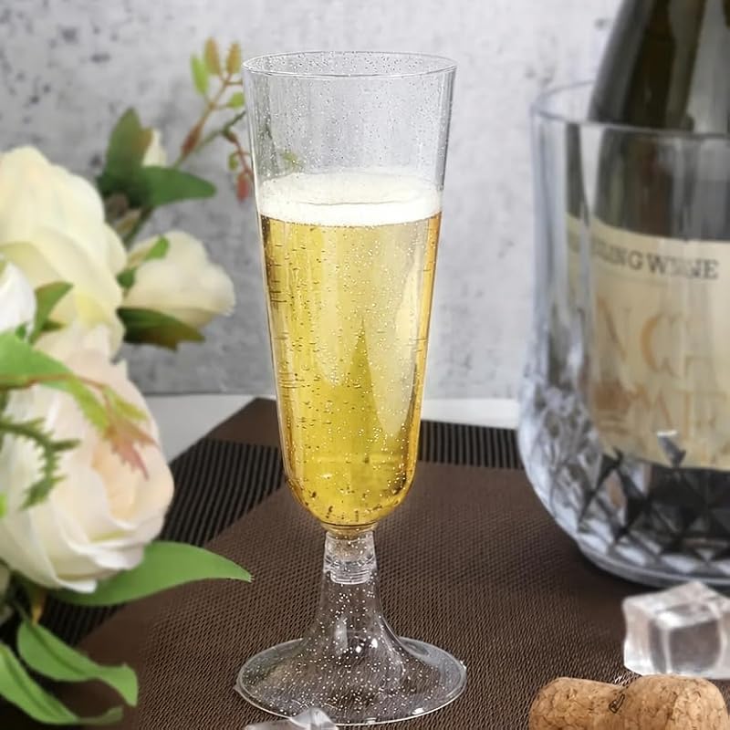 25 Pack Silver Glitter Disposable Champagne Flutes - 5.5oz