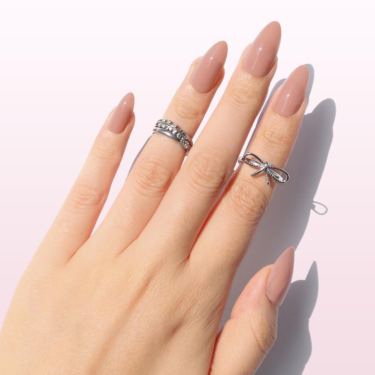 Press On Nails - Deep Nude Medium Almond Trench Coat | Glossy Finish, Reusable 30 Pcs Manicure Kit in 15 Sizes with Glue
