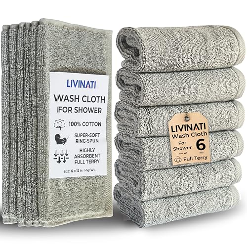 Gray 100% Cotton Extra Thick Wash Cloths - 6 Pack, 12"x12"