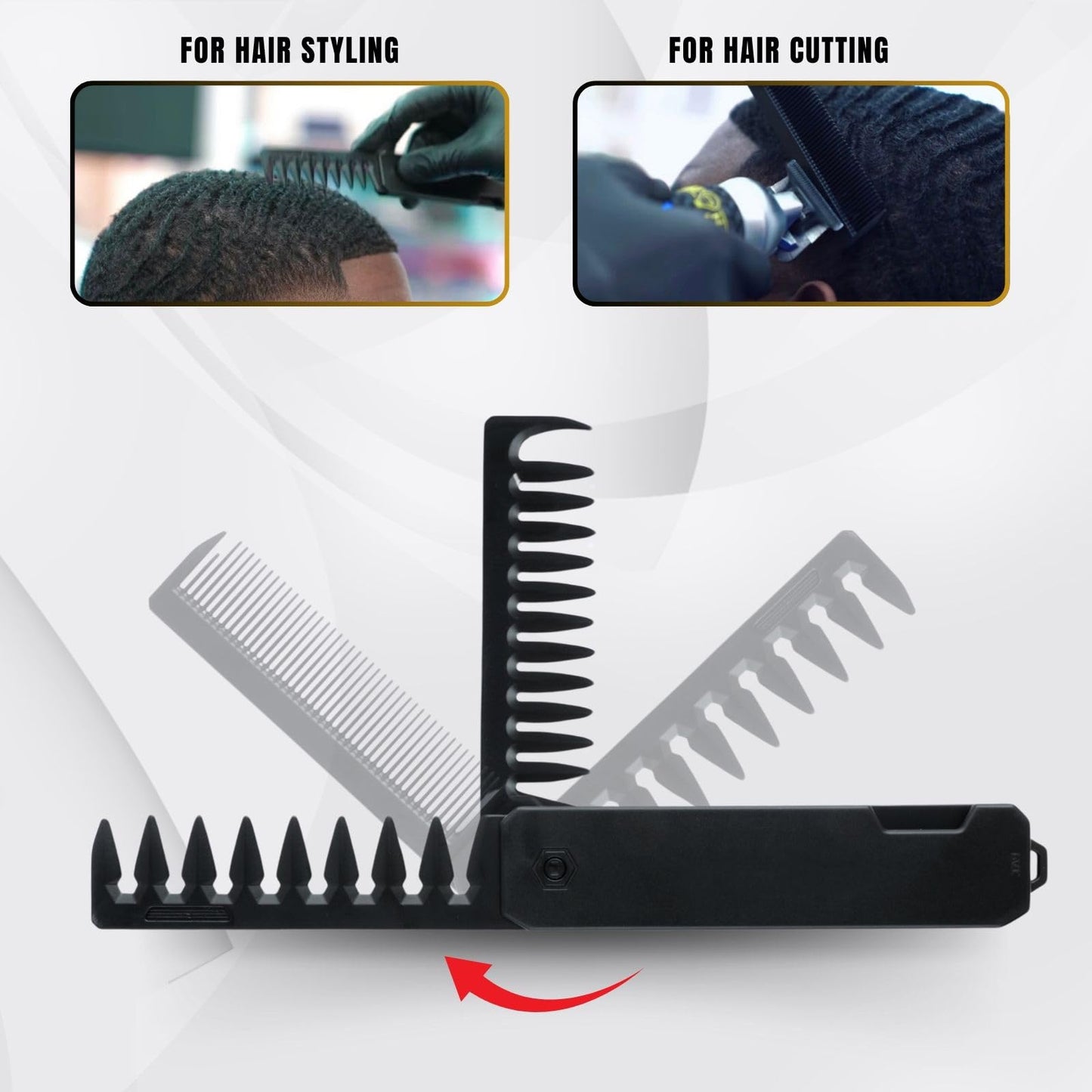 Protable Folding Pocket Comb for Men, 3 in 1 Hair Comb - Fine Tooth & Wide Tooth Comb, for Everyday Grooming & Combing Hair, Beards and Mustaches (Black)
