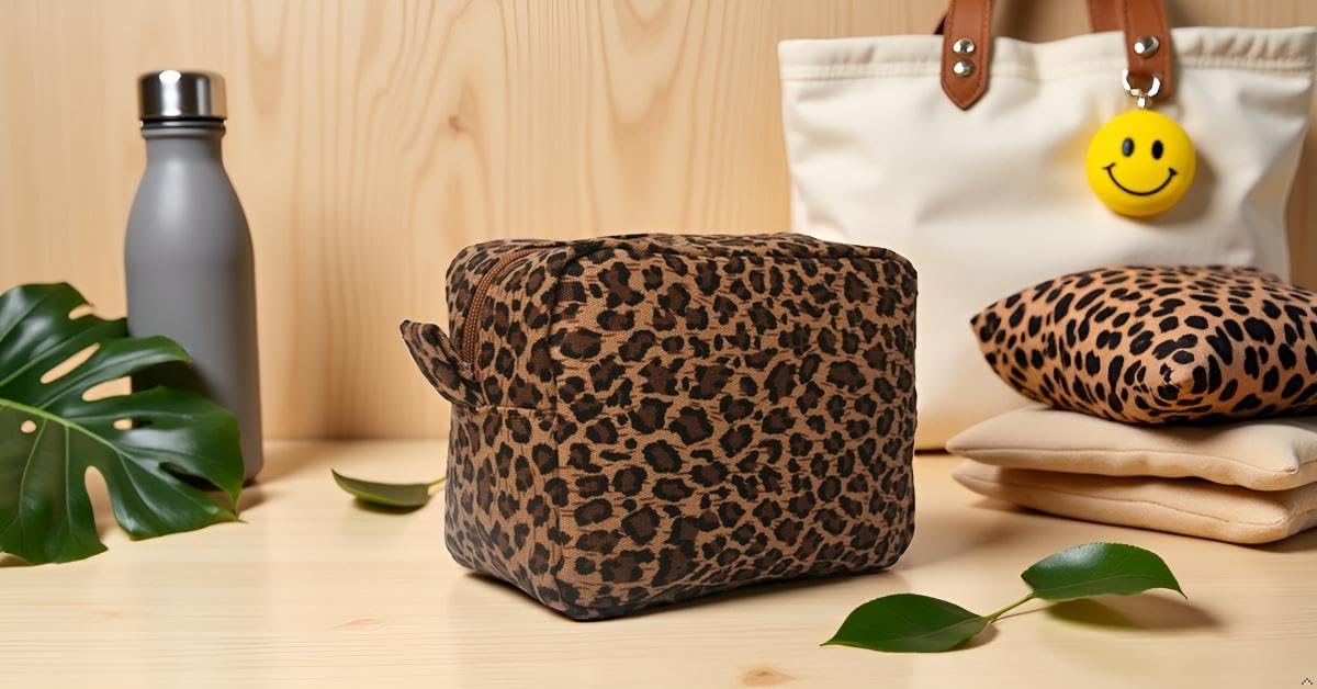JIU HONG CHAO Leopard Cosmetic Bags 4 liters Big Cheetah Print Makeup Bag Lightweight Canvas Travel Toiletry Purses Accessories Organizer Pouch Gifts for Women