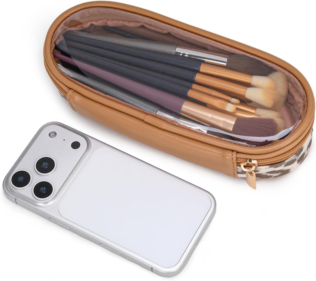 Travel Makeup Bag Set - Large Cosmetic Organizer with Brush Holder | Portable Toiletry Bag for Women - Leopard Print