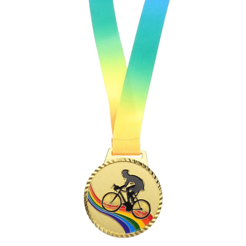 POPETPOP Cycling Medals for Awards: Gold Biking Medals with Neck Ribbons for Bike Racing, Sports, Party, Tournaments, Prizes, Competitions, 2.75 Inches