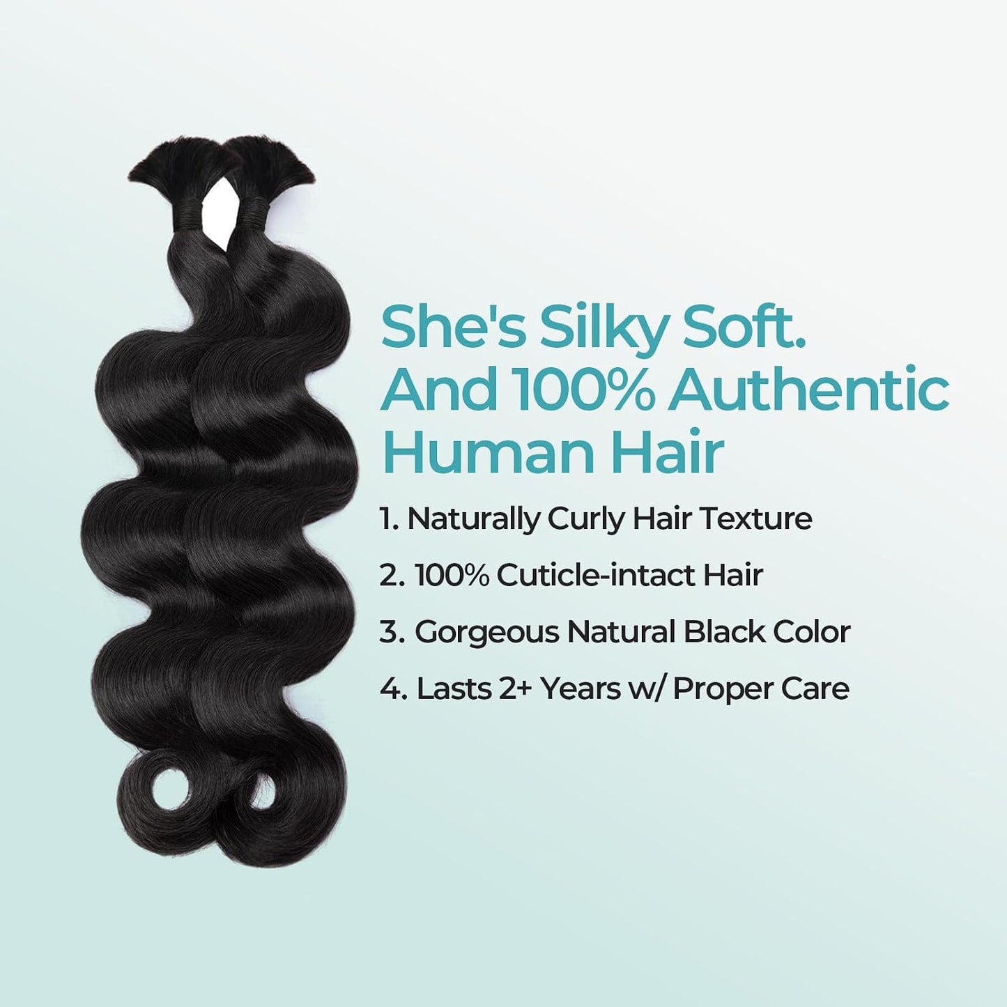 Body Wave Boho Human Hair Braiding - Easy to Style Knotless Braids, 2 Bundles, 100g, 22 Inch, Jet Black