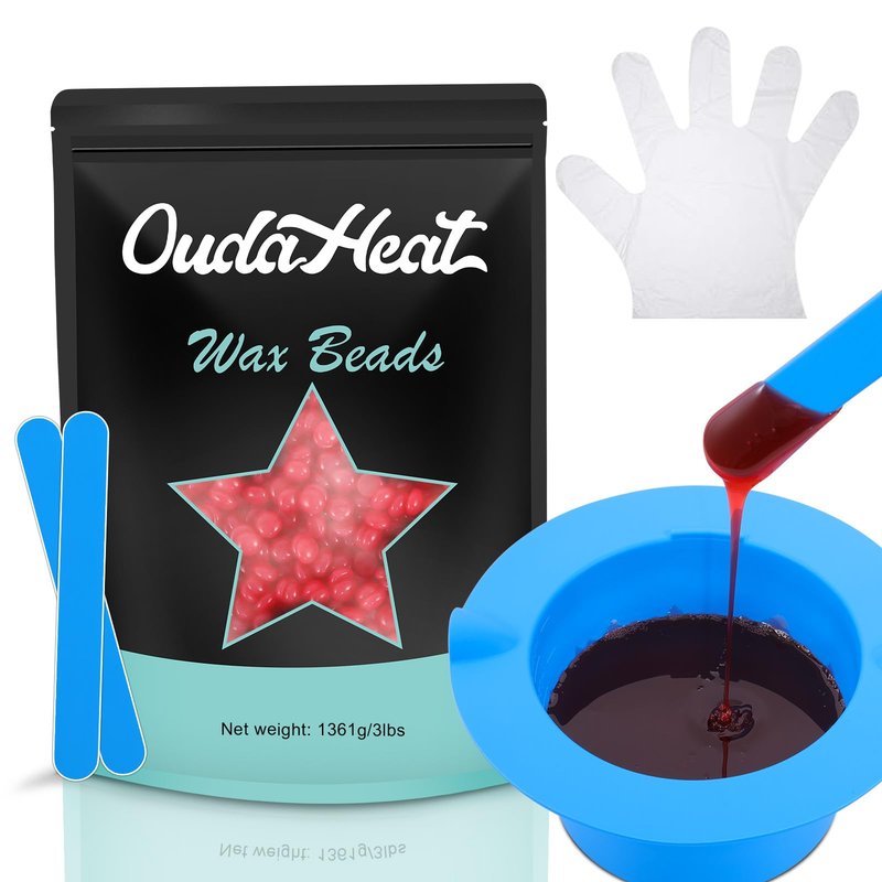 3lb Bulk Hard Wax Beads, Professional Waxing Bead for Brazilian, Bikini, Body, Face, Legs, Coarse Hair Hair Removal, Stripless Wax beans, Salons Supplier Wax Bead Refill, 1 Silicone Pot and 5 Sticks