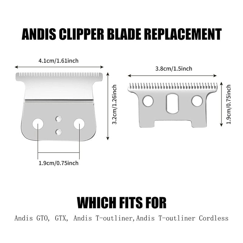 3 Pack T Outliner Replacement Blade Compatible with Andis GTX/GTO Trimmer, Hair Clipper T Blade (Silver Steel + Silver Steel)
