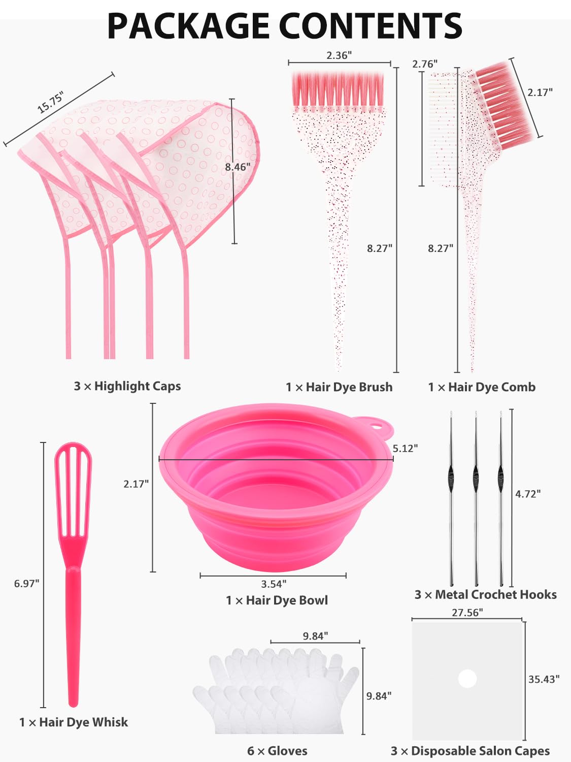 19PCS Hair Bleach Highlighting Kit - Complete Home Salon Tools Set | Includes Dye Brush, Bowl, Gloves & More (Pink)